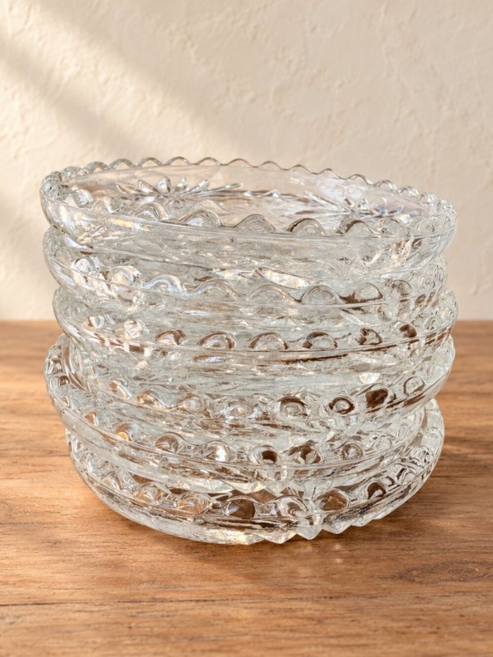 Vintage Clear Glass Small Plates Set of 6 Starburst